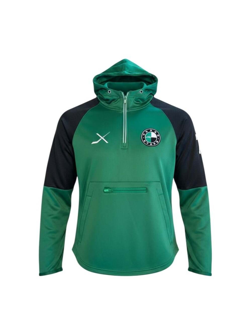 Texas Stars Green and Black 1/4-Zip Hooded Athletic Sweatshirt with Number 72